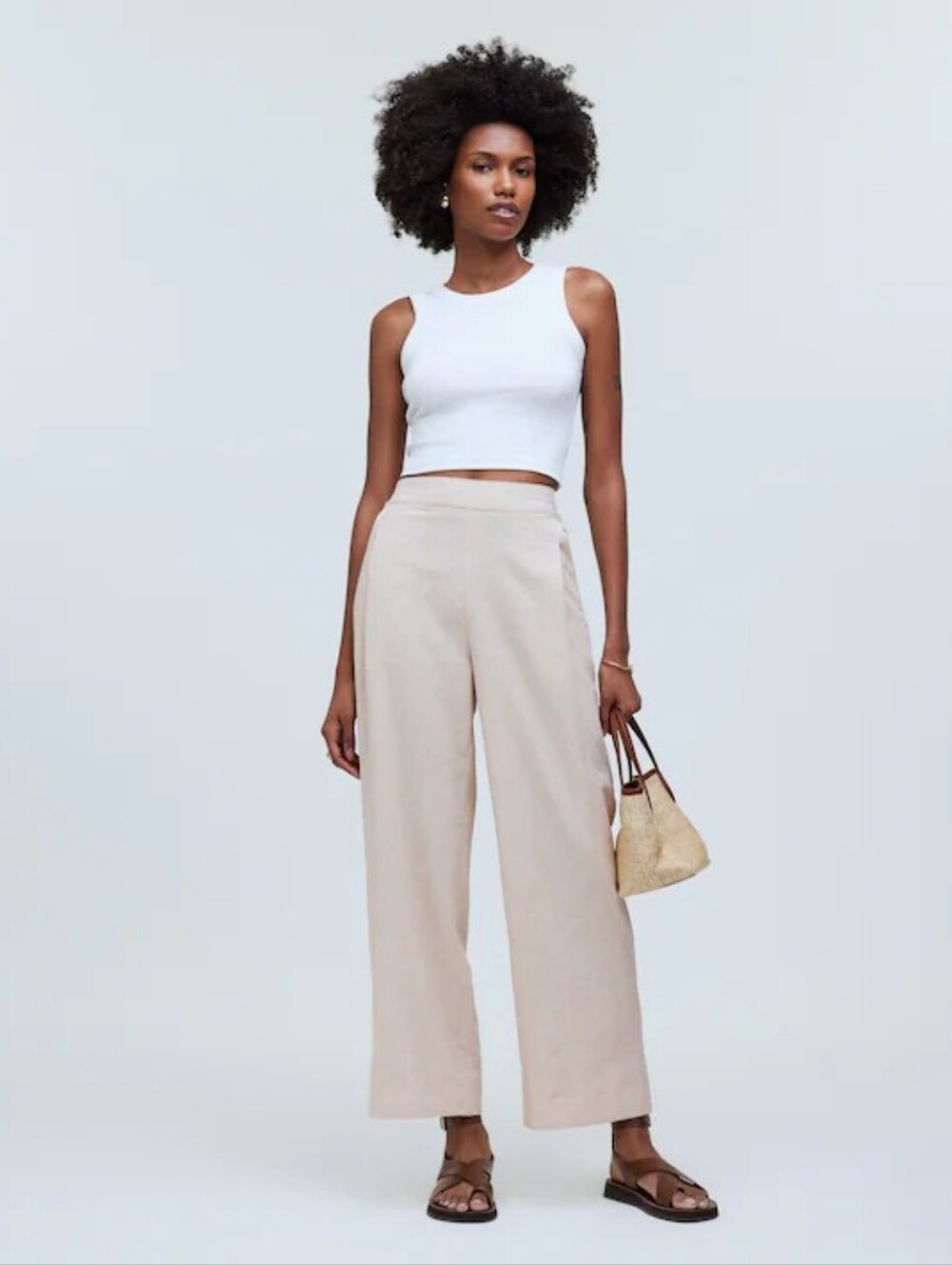 Madewell Petite Pull-On Straight Crop Pants in Linen Blend